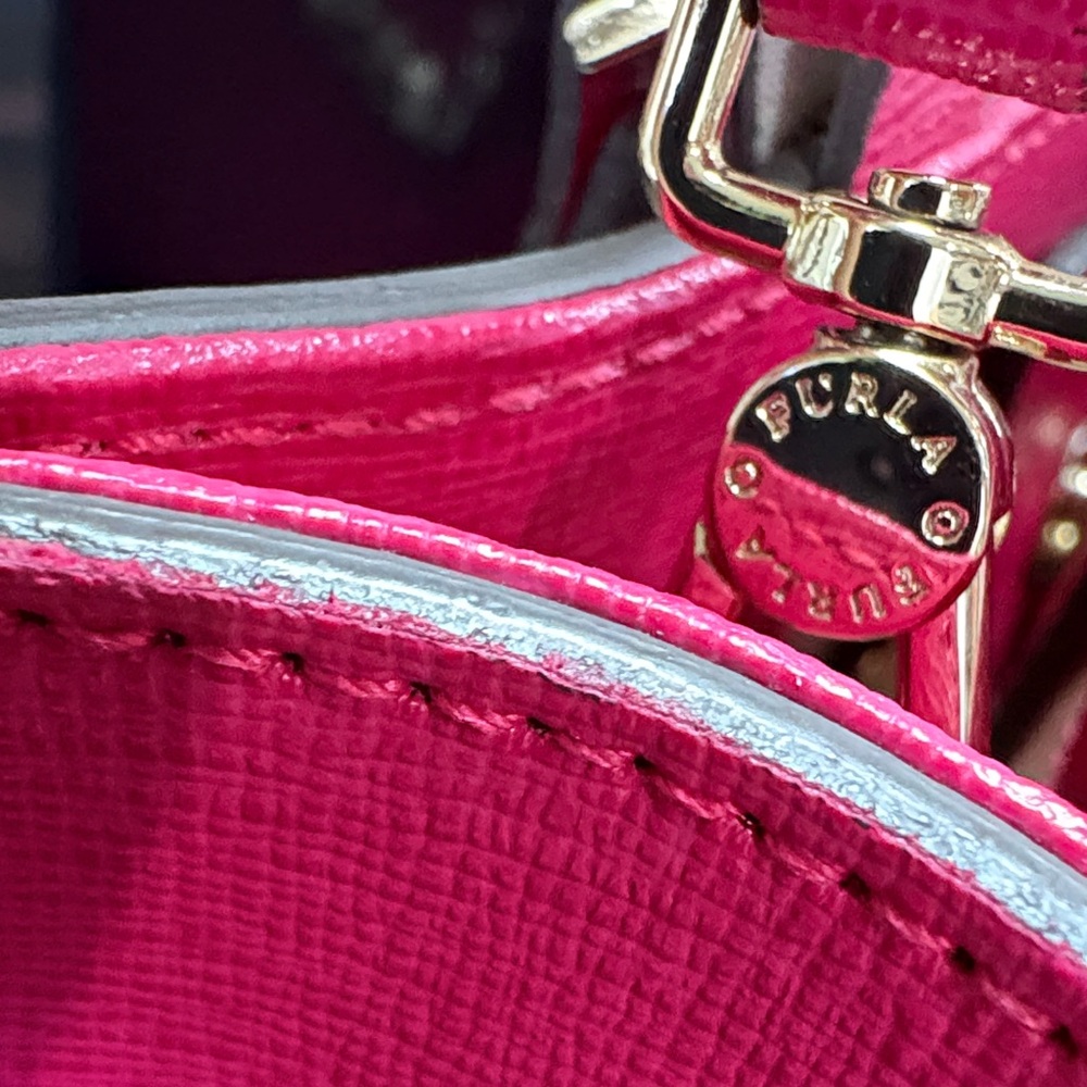Furla Hot Pink Saffiano Leather Tote with Gold Chain - Picture 6 of 12